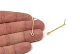 Gold Stick Earring, 8 Gold Plated Brass Paddle Eye Pin Stud Earrings (36x1.2mm) D1542