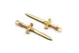 Knight's Sword Pendant, 5 Raw Brass Sword Charms (36x10mm) N248