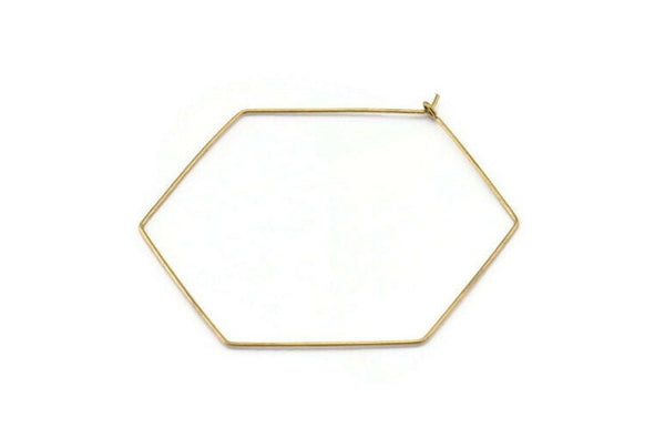 Brass Hexagon Earring, 12 Raw Brass Wire Hexagon Earring Charms, Pendants, Findings (51x0.7mm) E301