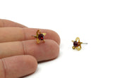 Brass Stud Earrings, 8 Siam Crystal Rhinestone Beads Brass Stud Earrings With 5 Holes, Brass Setting for SS24 - 5.3mm SS24 D1273