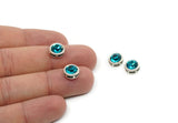 Brass Bead, 6 Antique Silver Plated Brass Aquamarine Crystal Diamond Rhinestones Setting for 7.2mm SS34 SY0052