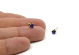 Brass Stud Earrings, 6 Sapphire Crystal Rhinestone Beads Brass Stud Earrings Brass Setting for SS18 - 4.3mm SS18 N0279