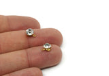 Brass Bead, 8 Raw Brass Crystal Rhinestone Prong Setting 4 Hole Slider SS29 F104