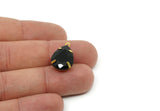 Drop Crystal Charm, 4 Jet Swarovski Crystal Drop With Raw Brass Prong Setting (18x13mm) D1732