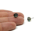 Brass Stud Earrings, 6 Black Diamond Crystal Rhinestones Beads Brass Stud Earrings Brass Setting for SS39 - 8.3mm SS39 D1275