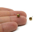 Brass Stud Earrings, 8 Golden Amber Rhinestone Beads Brass Stud Earrings Brass Setting for SS24 - 5.3mm SS24 D1302
