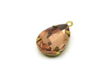 Drop Crystal Charm, 4 Light Peach Swarovski Crystal Drop With Raw Brass Prong Setting (18x13mm) D1732