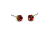 Brass Stud Earrings, 8 Light Siam Rhinestone Beads Brass Stud Earrings Brass Setting for SS24 - 5.3mm SS24 D1302
