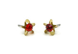 Brass Stud Earrings, 6 Light Siam Crystal Rhinestone Beads Brass Stud Earrings Brass Setting for SS18 - 4.3mm SS18 N0374