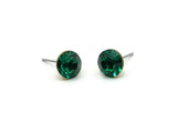 Brass Stud Earrings, 6 Emerald Crystal Rhinestones Beads Brass Stud Earrings Brass Setting for SS39 - 8.3mm SS39 D1275