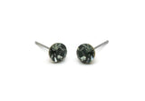 Brass Stud Earrings, 6 Black Diamond Crystal Rhinestone Beads Brass Stud Earrings Brass Setting for SS29 - 6.3mm SS29 N0581