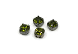 Gunmetal Bead, 8 Gunmetal Plated Brass Olivine Crystal Diamond Rhinestone Prong Setting 4 Hole Slider SS29 F130