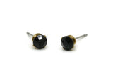 Brass Stud Earrings, 8 Jet Crystal Rhinestone Beads Brass Stud Earrings Brass Setting for SS24 - 5.3mm SS24 N0678