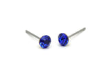 Brass Stud Earrings, 6 Sapphire Crystal Rhinestone Beads Brass Stud Earrings Brass Setting for SS18 - 4.3mm SS18 F105