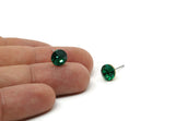 Brass Stud Earrings, 6 Emerald Crystal Rhinestones Beads Brass Stud Earrings Brass Setting for SS39 - 8.3mm SS39 D1275