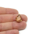 Drop Crystal Charm, 4 Light Peach Swarovski Crystal Drop With Raw Brass Prong Setting (18x13mm) D1732