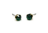 Brass Stud Earrings, 8 Emerald Crystal Rhinestone Beads Brass Stud Earrings Brass Setting for SS24 - 5.3mm SS24 N0678