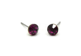 Brass Stud Earrings, 6 Amethyst Crystal Rhinestone Beads Brass Stud Earrings Brass Setting for SS29 - 6.3mm SS29 N0581