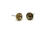 Brass Stud Earrings, 6 Golden Amber Crystal Rhinestones Beads Brass Stud Earrings Brass Setting for SS39 - 8.3mm SS39 D1275