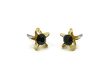 Brass Stud Earrings, 6 Jet Crystal Rhinestone Beads Brass Stud Earrings Brass Setting for SS18 - 4.3mm SS18 N0374