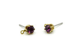 Brass Stud Earrings, 6 Fuchsia Crystal Rhinestone Beads Brass Stud Earrings Brass Setting for SS18 - 4.3mm SS18 N0279