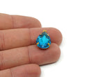 Drop Crystal Charm, 4 Aquamarine Swarovski Crystal Drop With Raw Brass Prong Setting (18x13mm) D1732