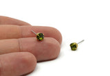 Brass Stud Earrings, 8 Olivine Crystal Rhinestone Beads Brass Stud Earrings Brass Setting for SS24 - 5.3mm SS24 D1302