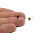Brass Stud Earrings, 6 Fuchsia Crystal Rhinestone Beads Brass Stud Earrings Brass Setting for SS18 - 4.3mm SS18 N0279