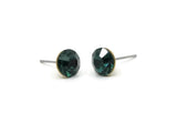 Brass Stud Earrings, 6 Montana Crystal Rhinestones Beads Brass Stud Earrings Brass Setting for SS39 - 8.3mm SS39 D1275