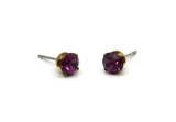 Brass Stud Earrings, 8 Fuchsia Crystal Rhinestone Beads Brass Stud Earrings Brass Setting for SS24 - 5.3mm SS24 N0678