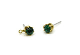 Brass Stud Earrings, 6 Emerald Crystal Rhinestone Beads Brass Stud Earrings Brass Setting for SS18 - 4.3mm SS18 N0279