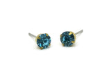 Brass Stud Earrings, 8 Aquamarine Crystal Rhinestone Beads Brass Stud Earrings Brass Setting for SS24 - 5.3mm SS24 D1302