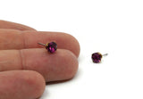 Brass Stud Earrings, 8 Fuchsia Crystal Rhinestone Beads Brass Stud Earrings Brass Setting for SS24 - 5.3mm SS24 N0678