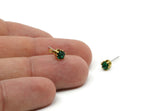 Brass Stud Earrings, 6 Emerald Crystal Rhinestone Beads Brass Stud Earrings Brass Setting for SS18 - 4.3mm SS18 N0279