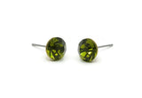 Brass Stud Earrings, 6 Peridot Rhinestones Beads Brass Stud Earrings Brass Setting for SS39 - 8.3mm SS39 D1275