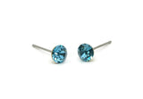 Brass Stud Earrings, 8 Aquamarine Crystal Rhinestone Beads Brass Stud Earrings Brass Setting for SS24 - 5.3mm SS24 D1319
