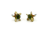 Brass Stud Earrings, 6 Peridot Crystal Rhinestone Beads Brass Stud Earrings Brass Setting for SS18 - 4.3mm SS18 N0374