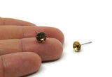 Brass Stud Earrings, 4 Golden Amber Crystal Rhinestone Beads Brass Stud Earrings Brass Setting for SS34 - 7.2mm SS34 D1274