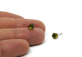 Brass Stud Earrings, 8 Olivine Crystal Rhinestone Beads Brass Stud Earrings Brass Setting for SS24 - 5.3mm SS24 N0678