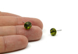 Brass Stud Earrings, 6 Peridot Rhinestones Beads Brass Stud Earrings Brass Setting for SS39 - 8.3mm SS39 D1275