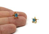 Brass Stud Earrings, 8 Aquamarine Crystal Rhinestone Beads Brass Stud Earrings With 5 Holes, Brass Setting for SS24 - 5.3mm SS24 D1273
