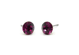 Brass Stud Earrings, 6 Fuchsia Crystal Rhinestones Beads Brass Stud Earrings Brass Setting for SS39 - 8.3mm SS39 D1275
