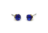 Brass Stud Earrings, 8 Sapphire Crystal Rhinestone Beads Brass Stud Earrings Brass Setting for SS24 - 5.3mm SS24 N0678