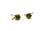 Brass Stud Earrings, 6 Peridot Crystal Rhinestone Beads Brass Stud Earrings Brass Setting for SS18 - 4.3mm SS18 N0279