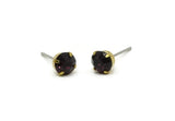 Brass Stud Earrings, 8 Amethyst Crystal Rhinestone Beads Brass Stud Earrings Brass Setting for SS24 - 5.3mm SS24 D1302