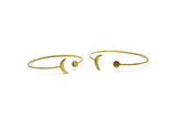 Brass Planet Cuff, 2 Raw Brass Open Bangles With Moon And Planet Ending V005
