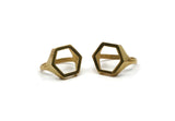 Brass Hexagon Ring, 2 Raw Brass Adjustable Hexagon Rings N0062