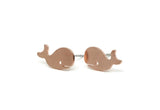 Copper Whale Earring, 8 Raw Copper Tiny Whale Shaped Stud Earrings, Animal Jewelry, Findings (7.5x15x0.80mm) SMP2917 SY0383 SY0420