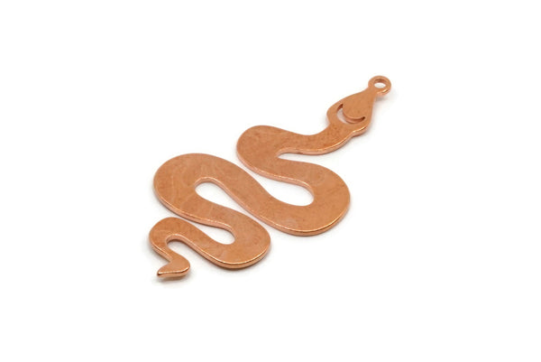 Copper Snake Charm, 4 Raw Copper Snake Charms With 1 Loop, Earring Findings (40x20x0.80mm) SMP2790