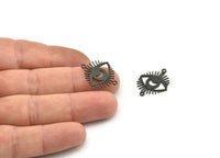 Black Eye Charm, 12 Oxidized Black Brass Crescent Moon Patterned Eye Shaped Charms With 2 Loops, Connectors (22x18x0.60mm) A3486